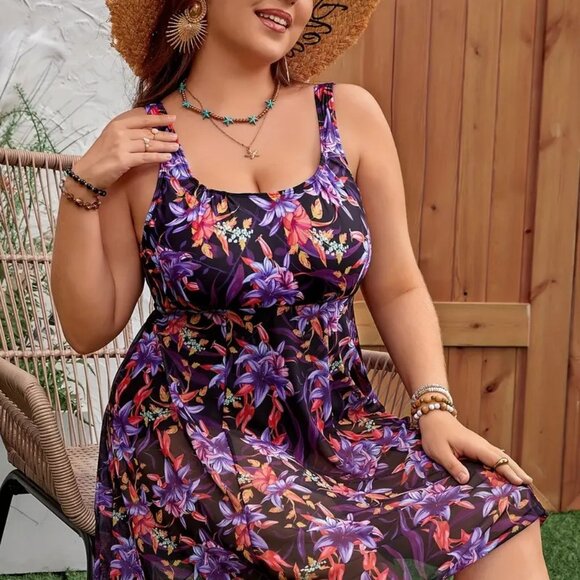 Women Plus Size Tropical Floral Print Bathing Suit Swimsuit Summer Swimwear 18W - Picture 2 of 10